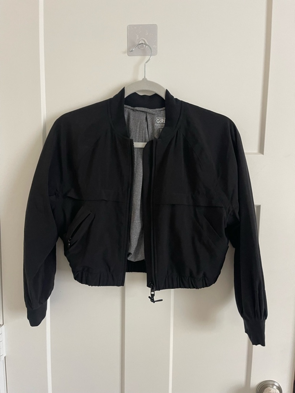 Athleta Black Cropped Bomber Jacket